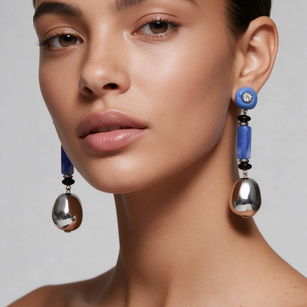 Vintage Blue Resin Drop Earrings