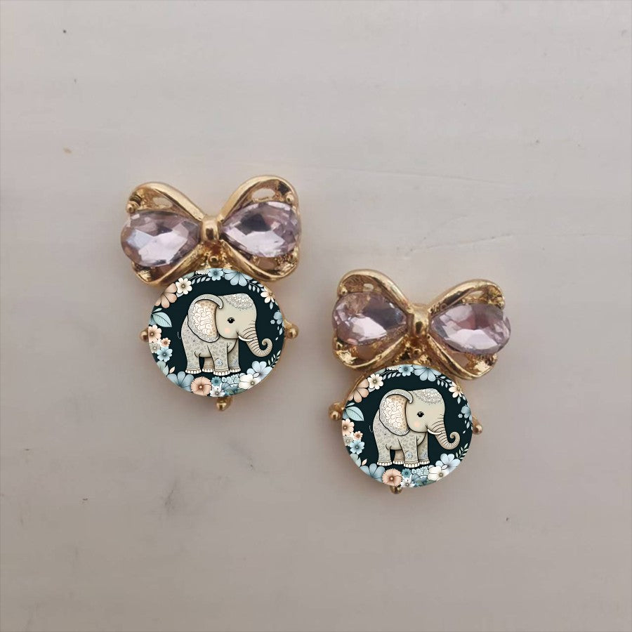Elephant Floral Bow Clip Earrings