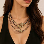 Layered Leopard Print Bead Necklace