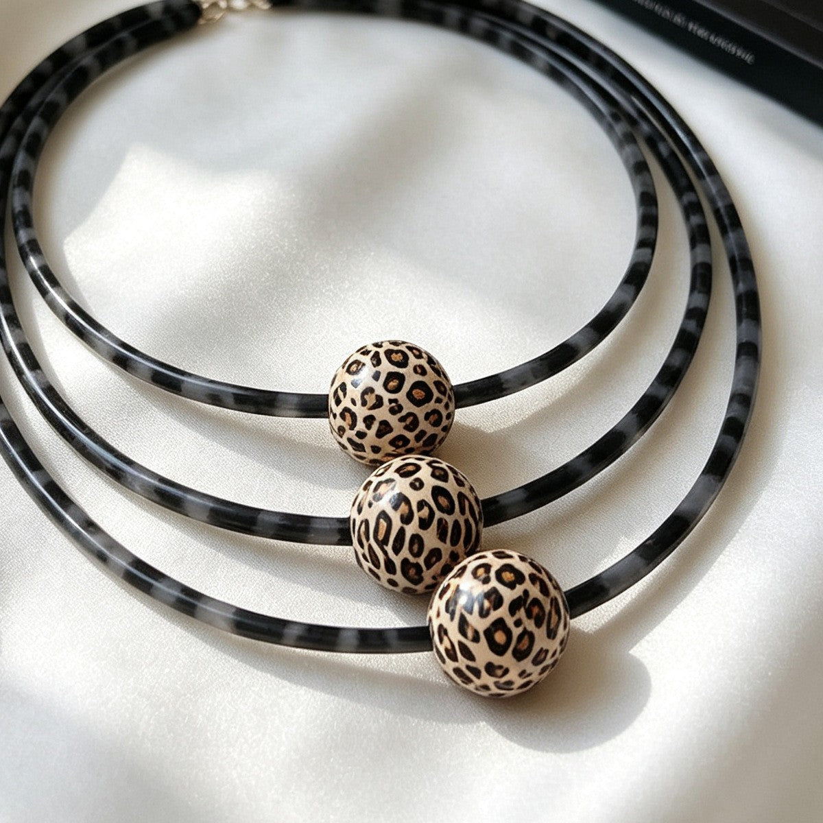 Layered Leopard Print Bead Necklace