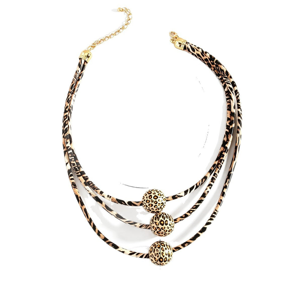 Layered Leopard Print Bead Necklace