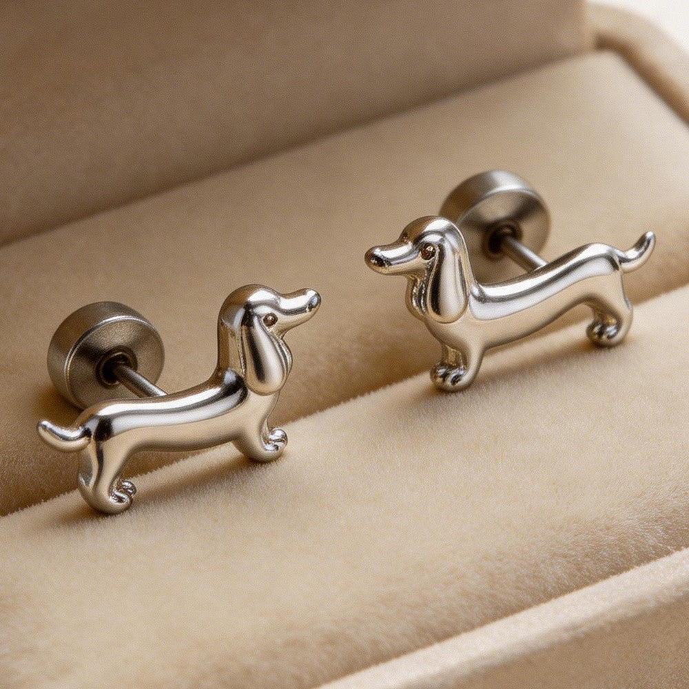 White K Dachshund Stud Earrings
