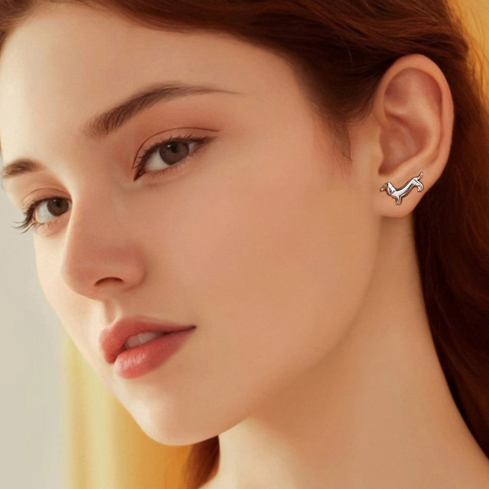 White K Dachshund Stud Earrings
