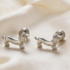 White K Dachshund Stud Earrings