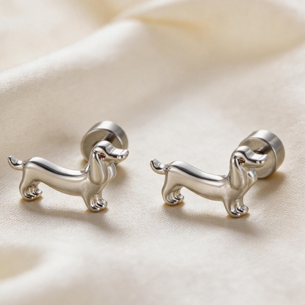 White K Dachshund Stud Earrings