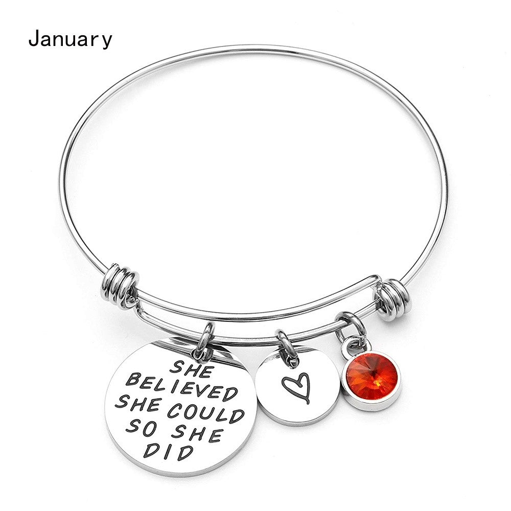 Inspirational Quote Birthstone Bangle