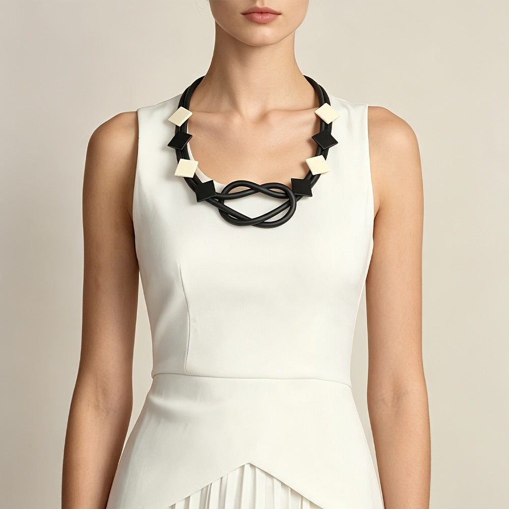 Geometric Black and White Knot Necklace