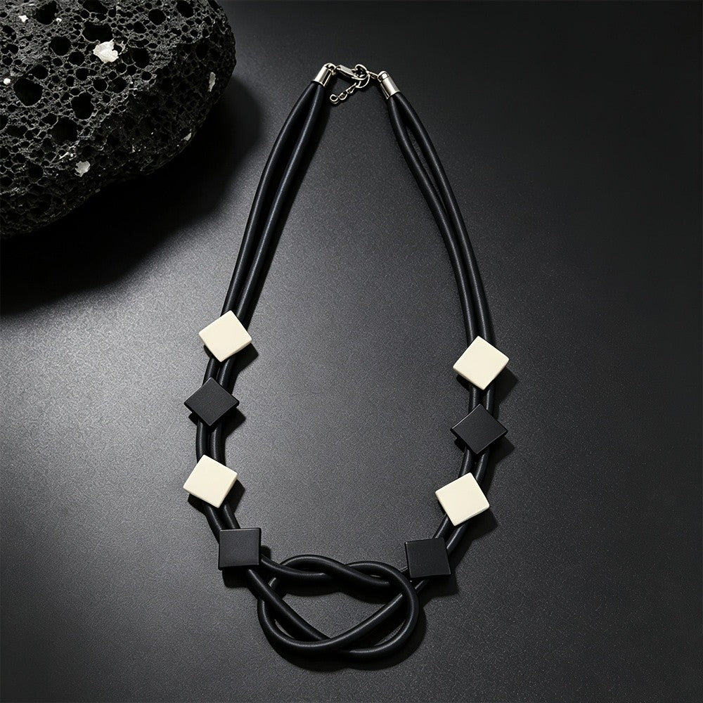 Geometric Black and White Knot Necklace