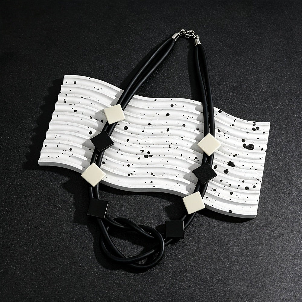 Geometric Black and White Knot Necklace