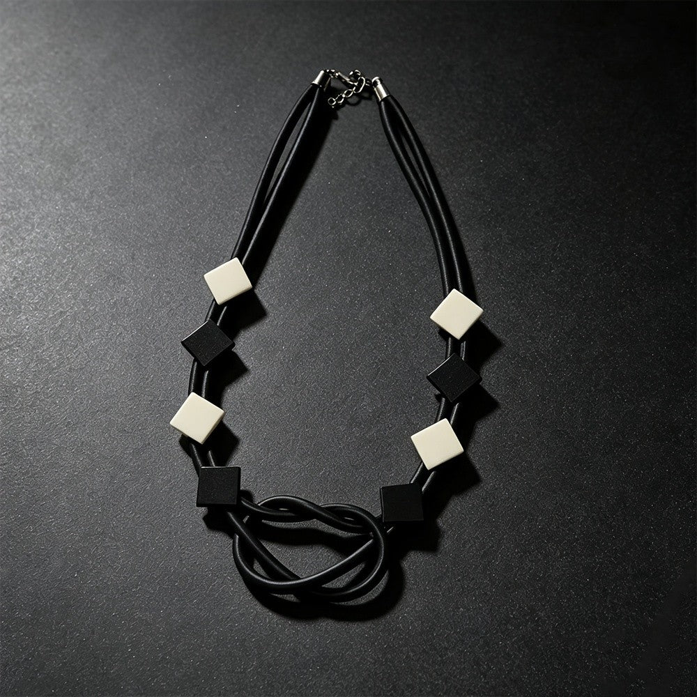 Geometric Black and White Knot Necklace