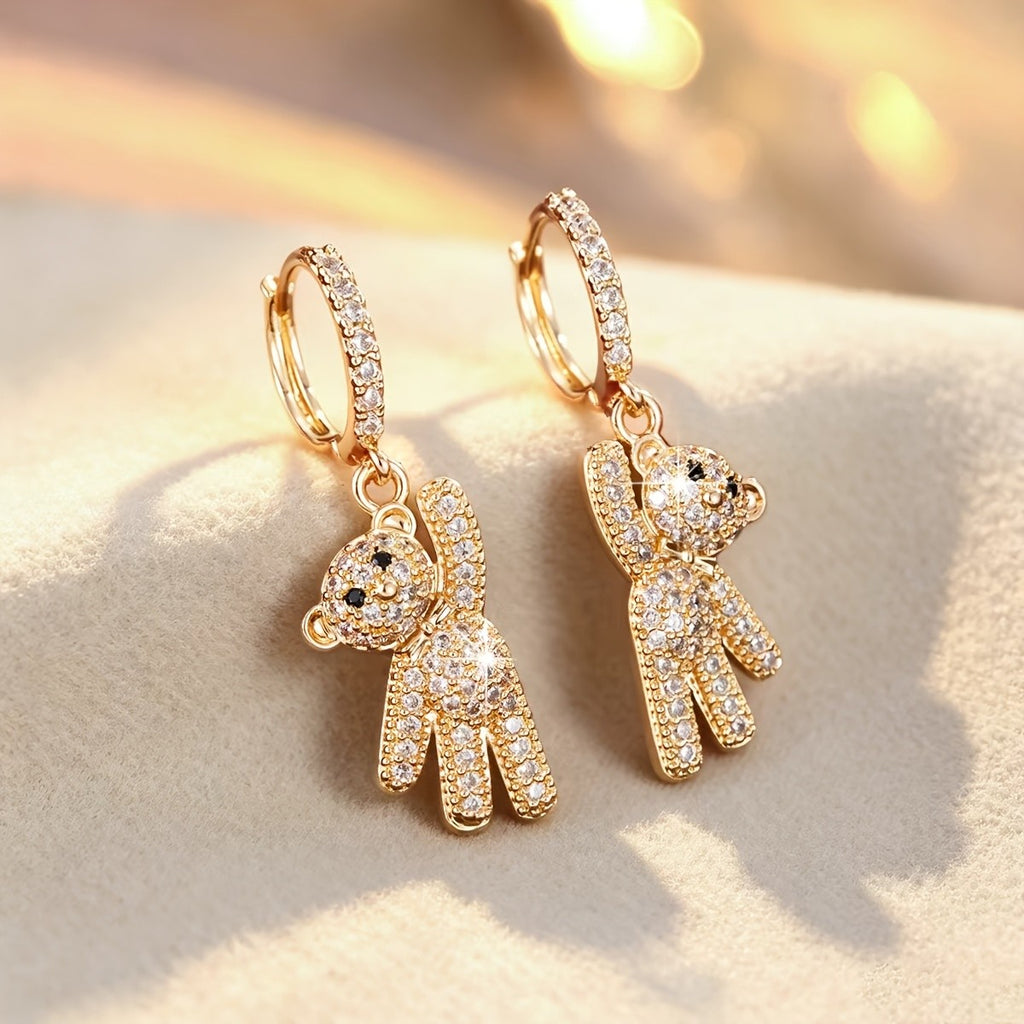 Cute Bear Zircon Drop Earrings