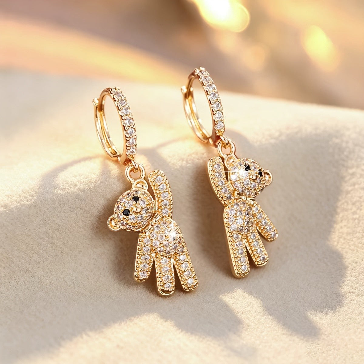 Cute Bear Zircon Drop Earrings