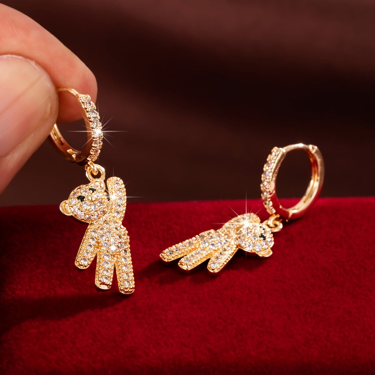 Cute Bear Zircon Drop Earrings