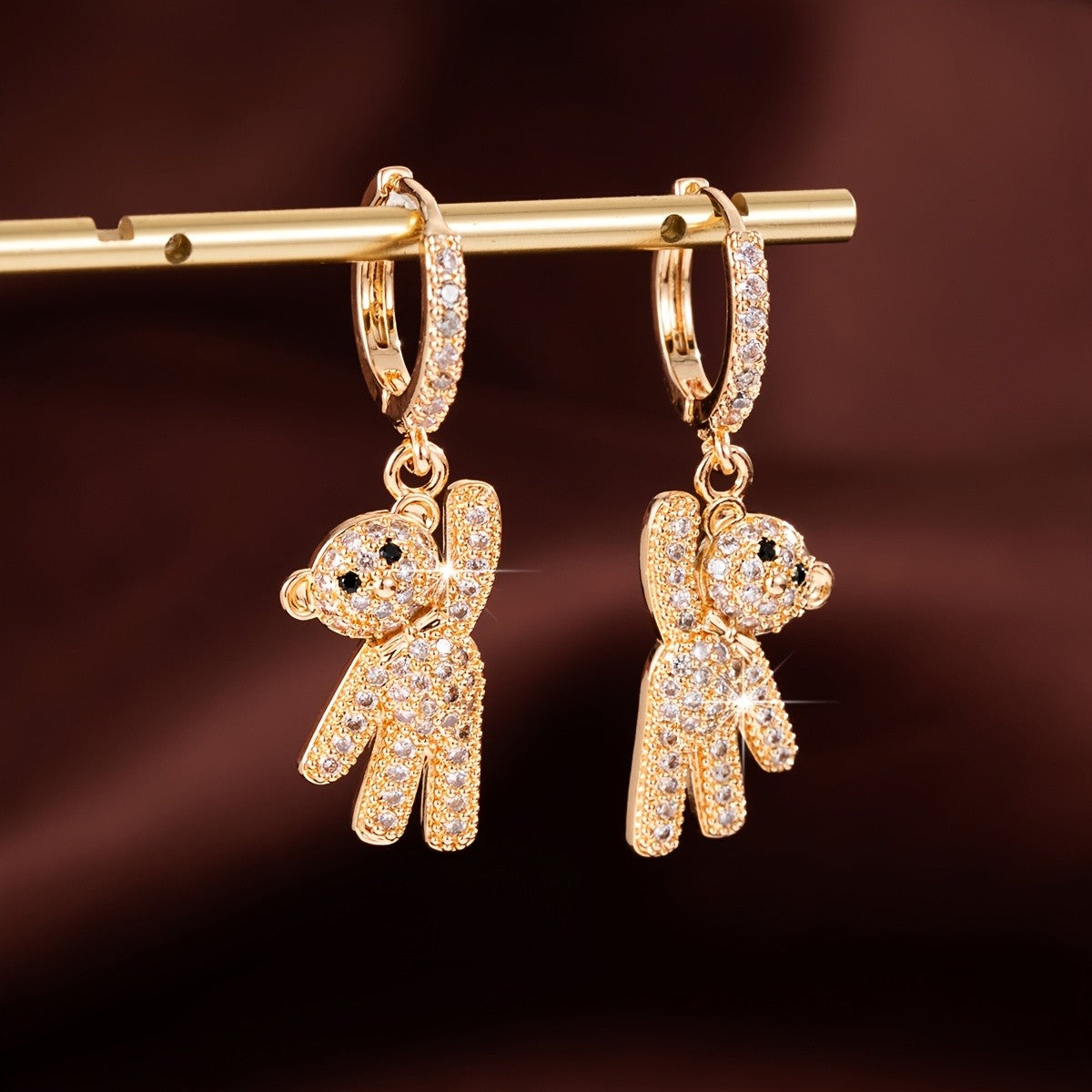 Cute Bear Zircon Drop Earrings