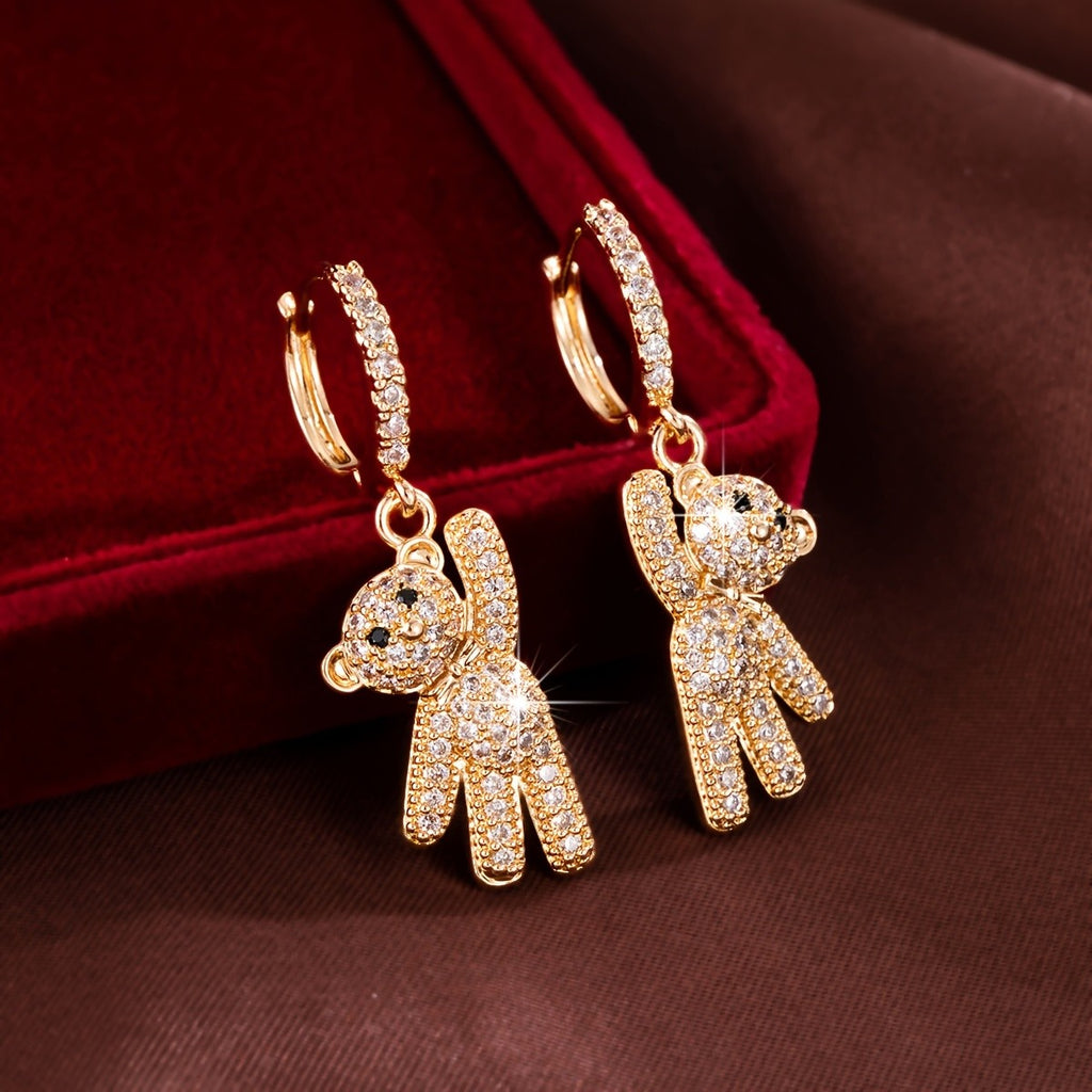 Cute Bear Zircon Drop Earrings