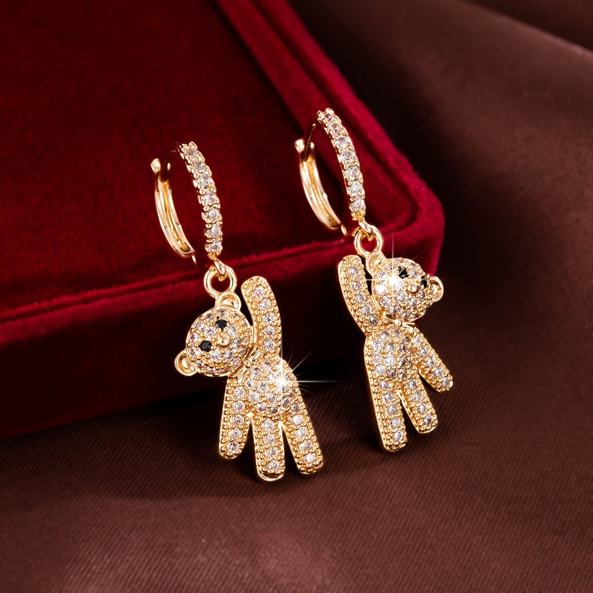 Cute Bear Zircon Drop Earrings