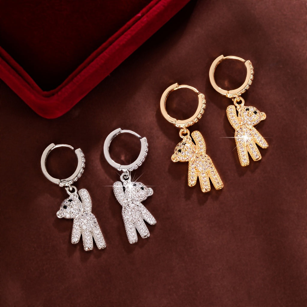 Cute Bear Zircon Drop Earrings