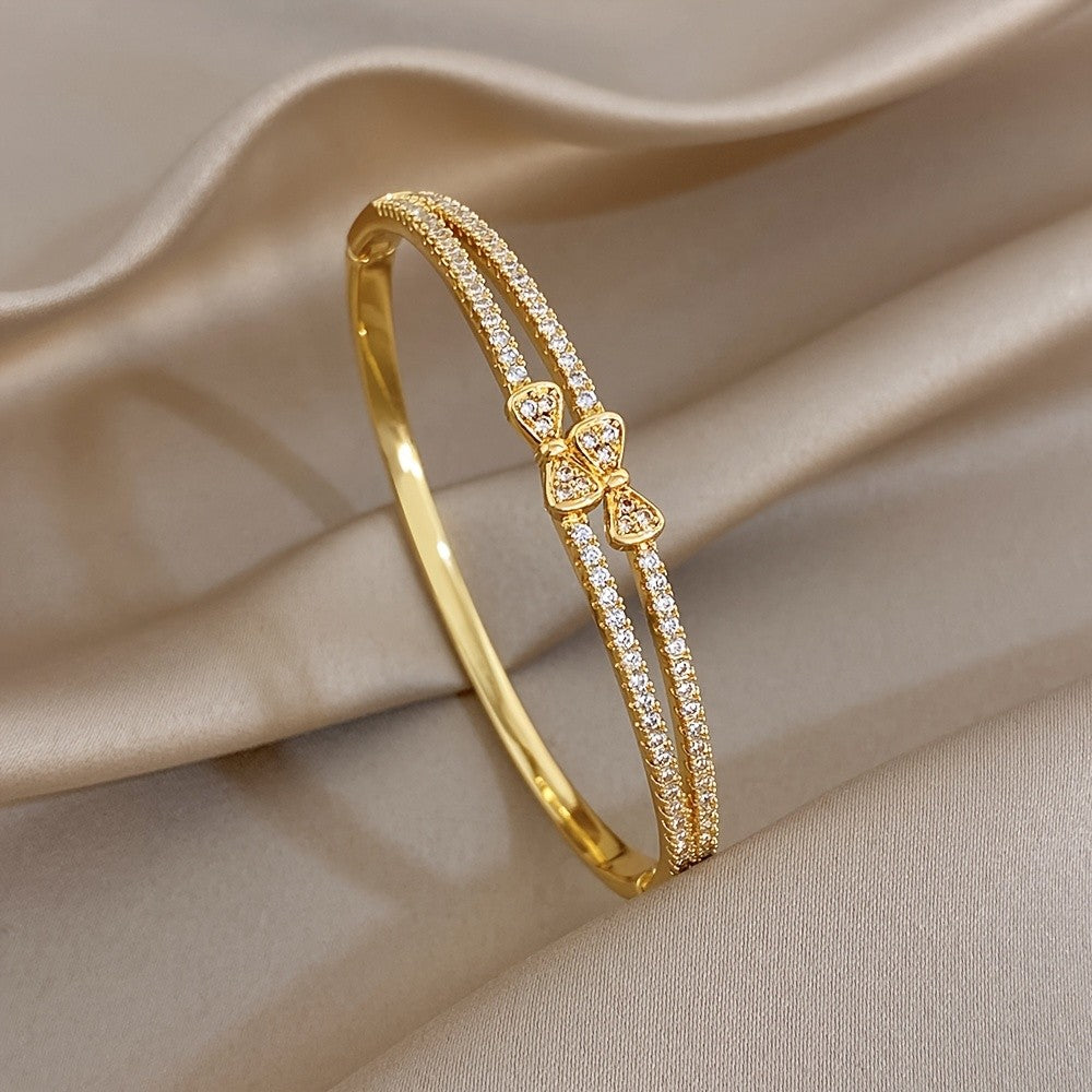 18k Double Layer Bow Zircon Bangle