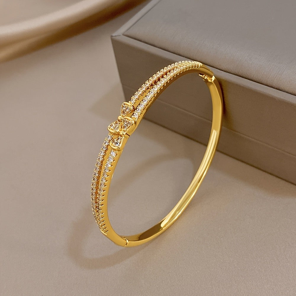 18k Double Layer Bow Zircon Bangle