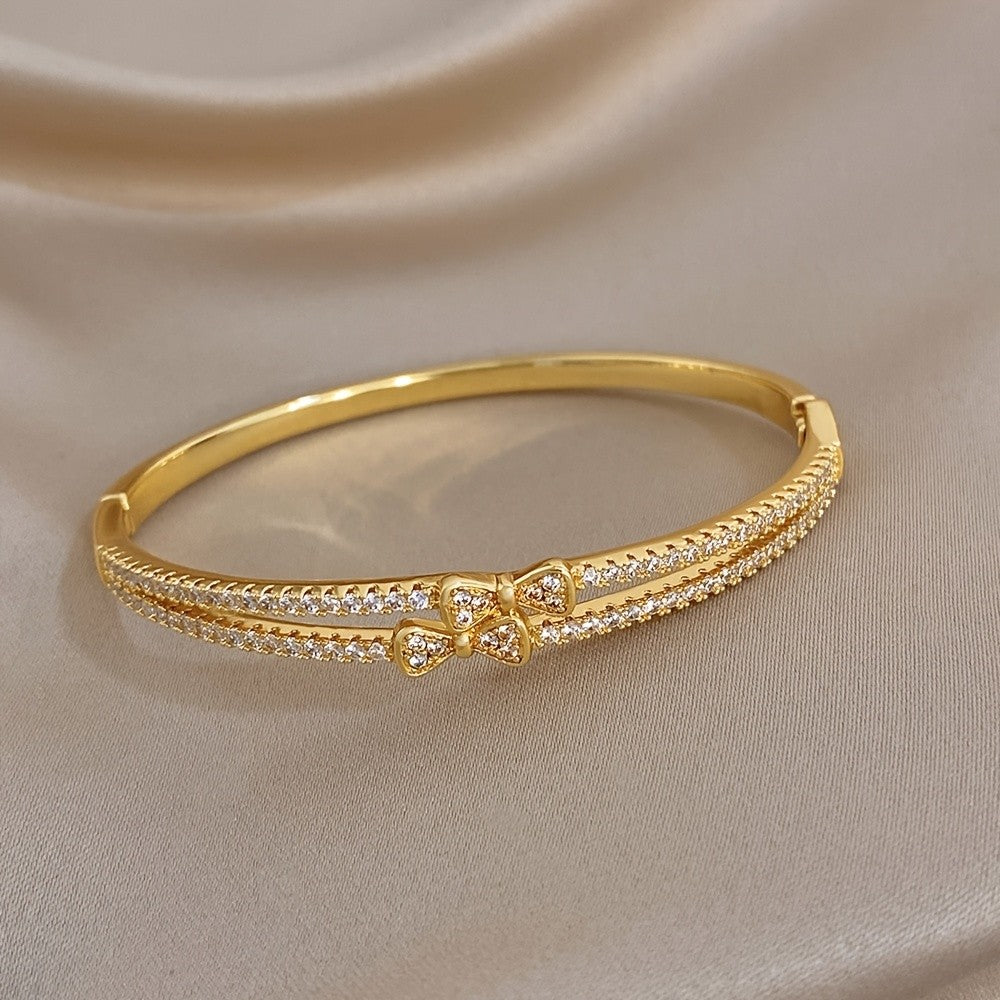 18k Double Layer Bow Zircon Bangle