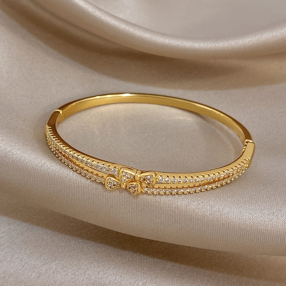 18k Double Layer Bow Zircon Bangle