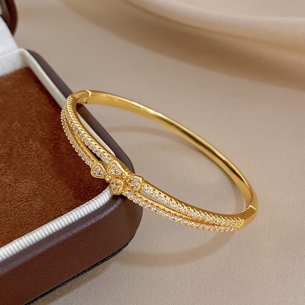 18k Double Layer Bow Zircon Bangle