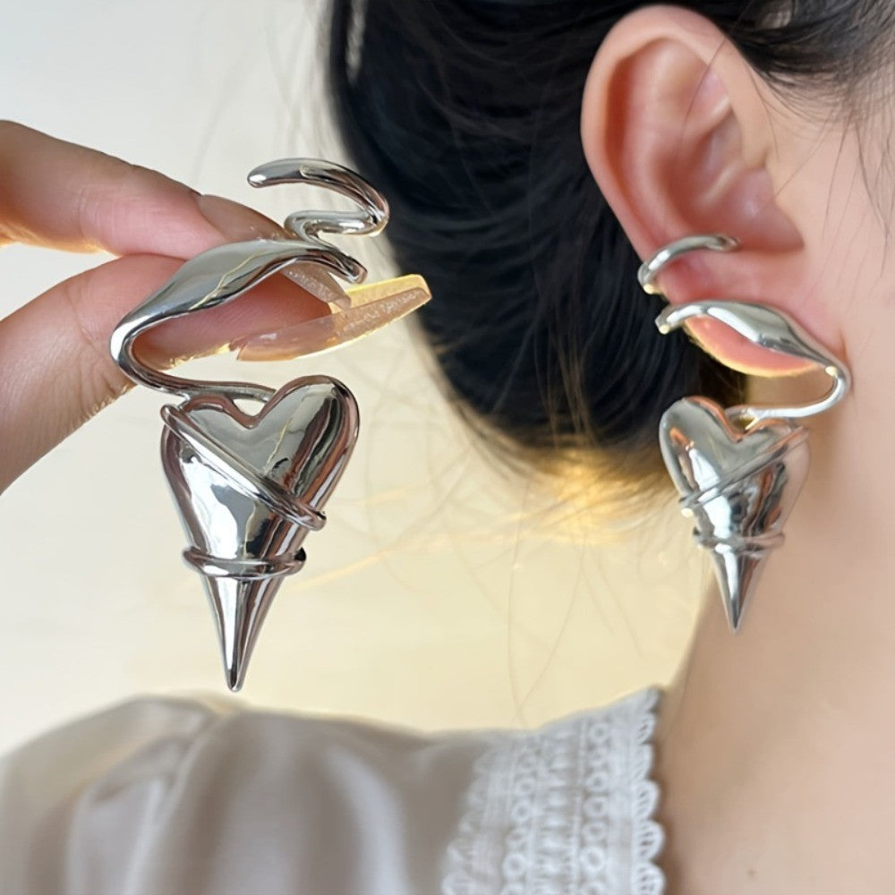 Asymmetric Silver Heart Drop Earrings