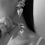 Asymmetric Silver Heart Drop Earrings