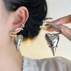 Asymmetric Silver Heart Drop Earrings