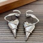 Asymmetric Silver Heart Drop Earrings