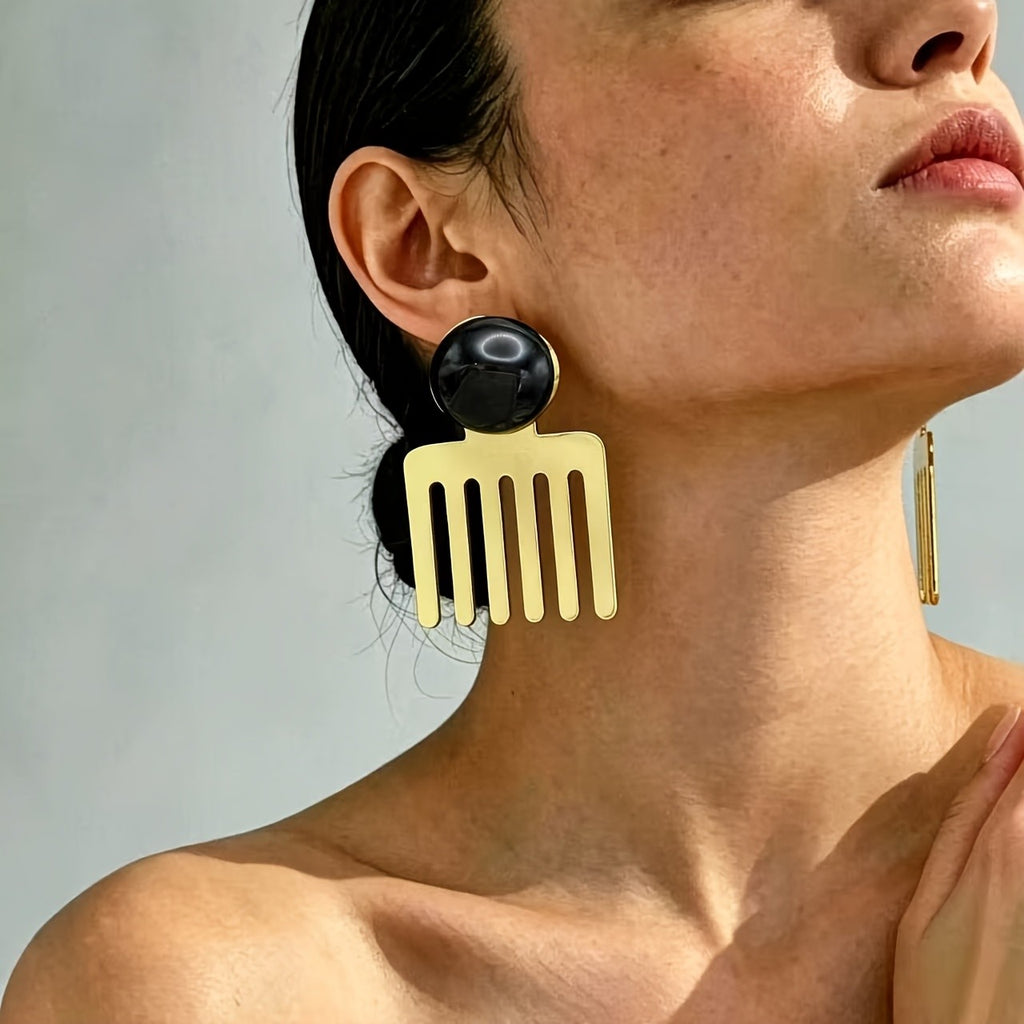 Vintage Geometric Comb Drop Earrings