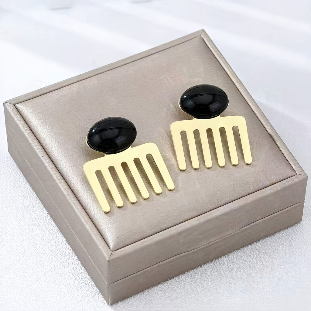 Vintage Geometric Comb Drop Earrings