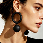 Matte Black Geometric Circle Drop Earrings