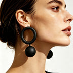 Matte Black Geometric Circle Drop Earrings