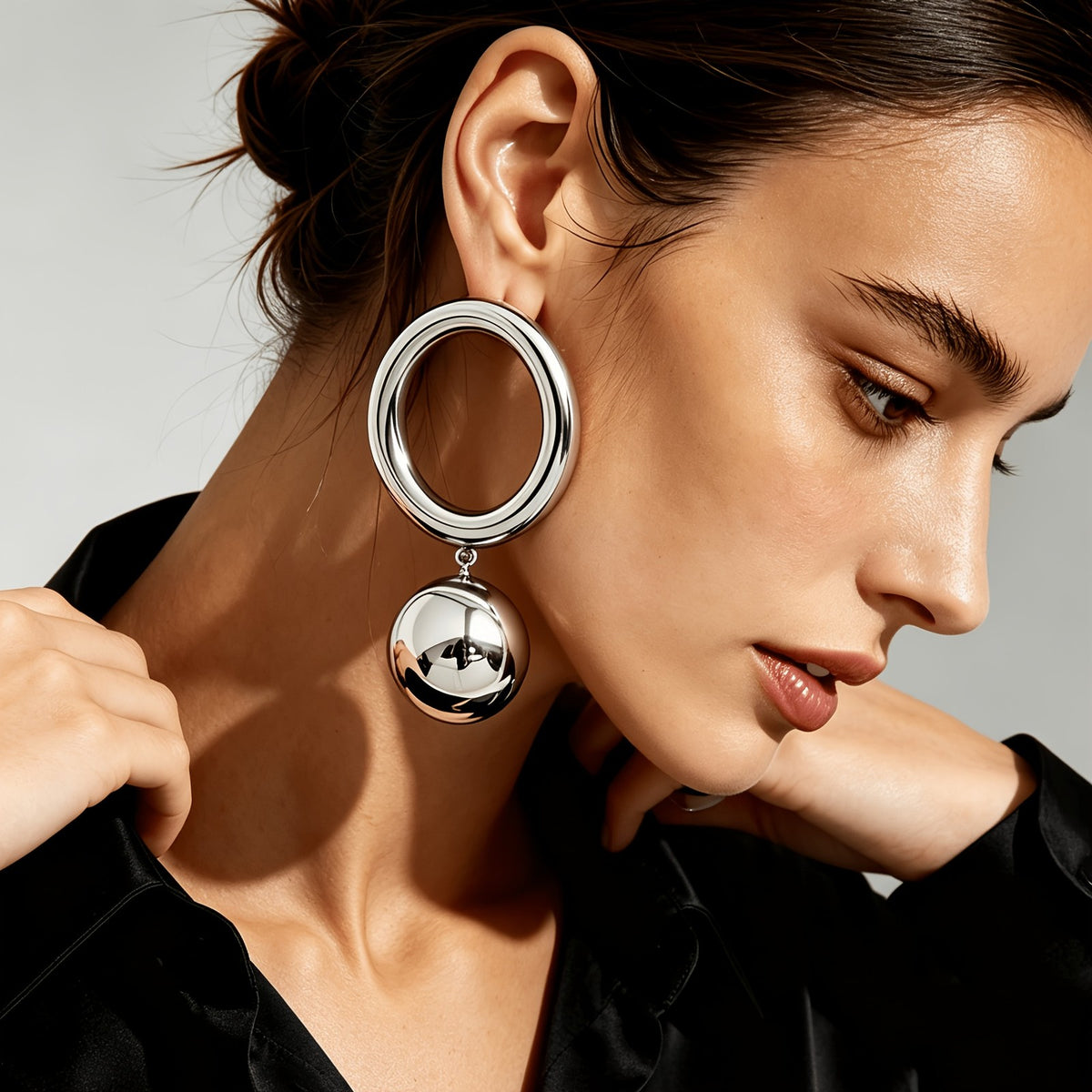 Matte Black Geometric Circle Drop Earrings
