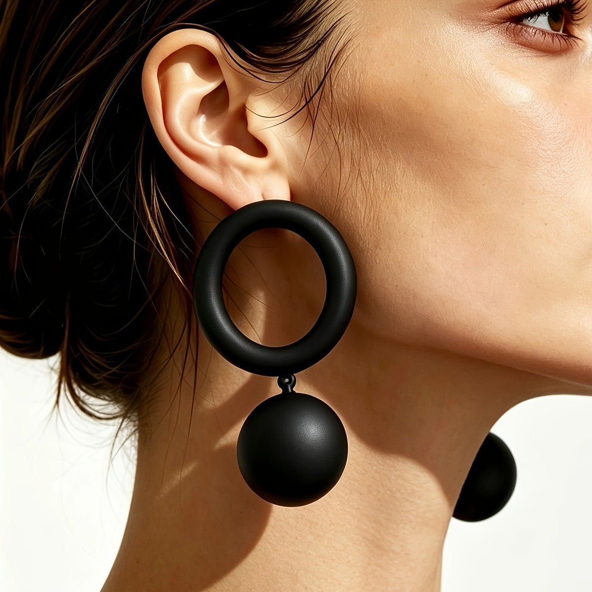 Matte Black Geometric Circle Drop Earrings