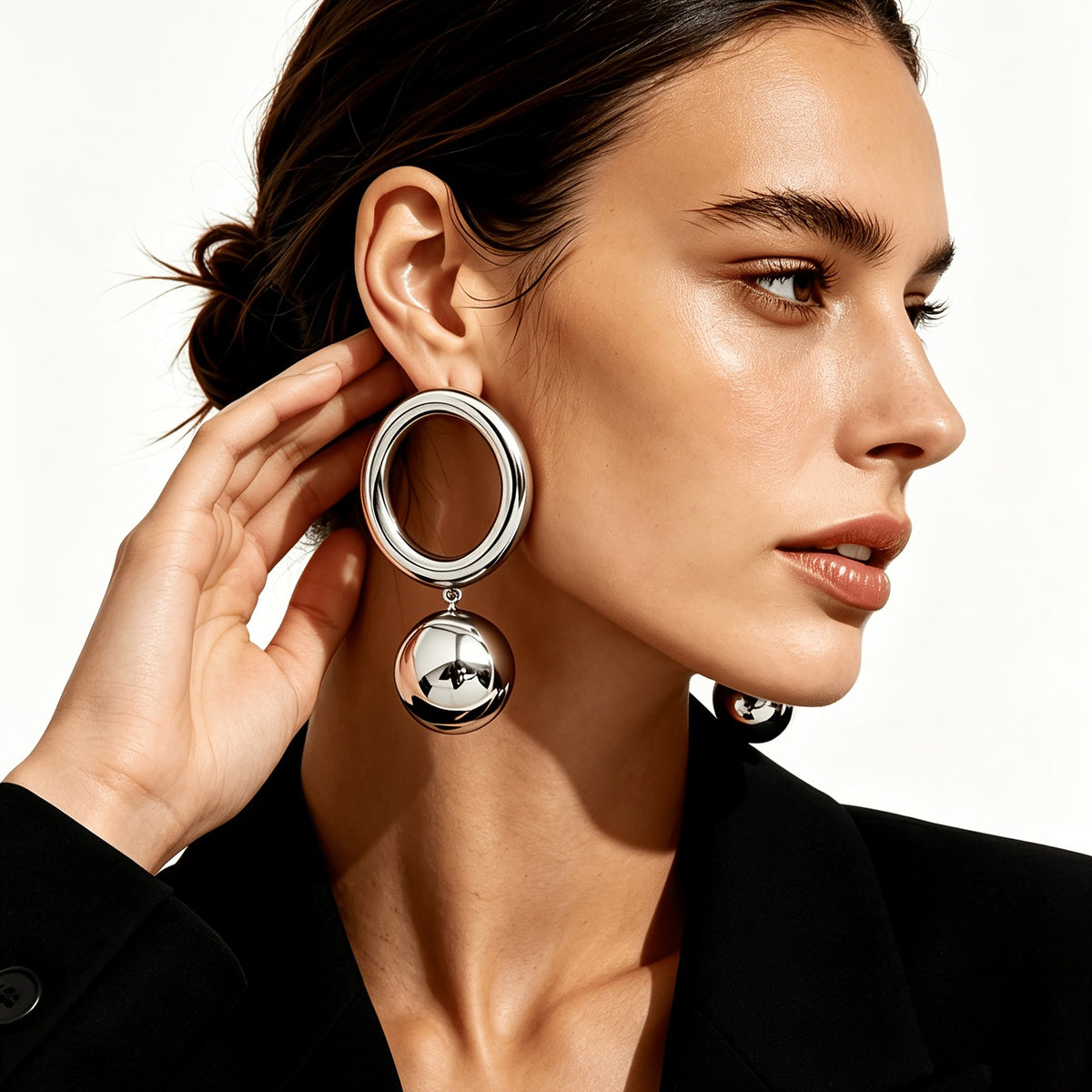 Matte Black Geometric Circle Drop Earrings