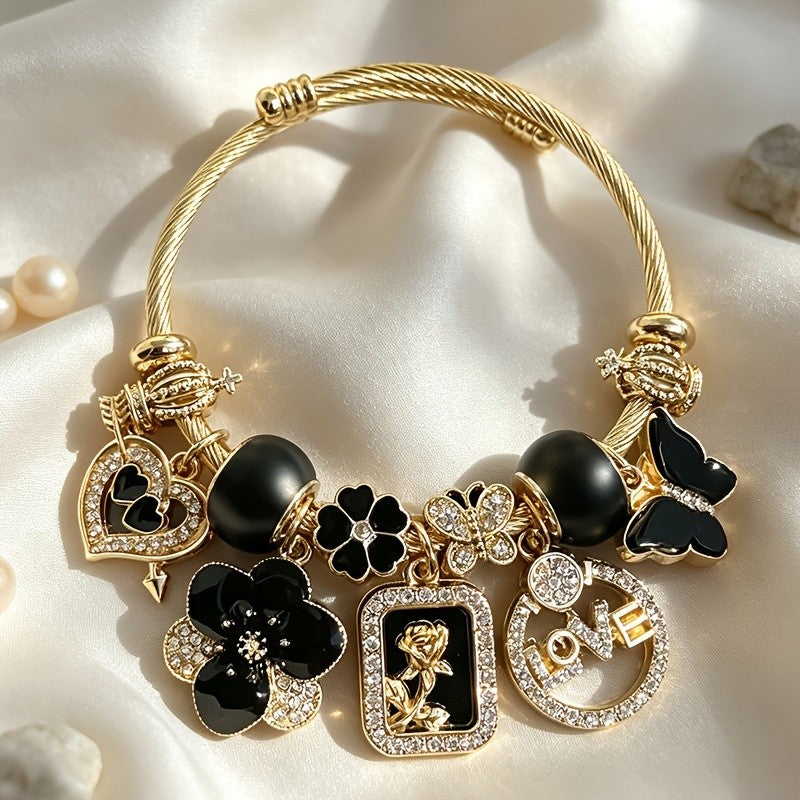 Adjustable Charm Bangle Bracelet