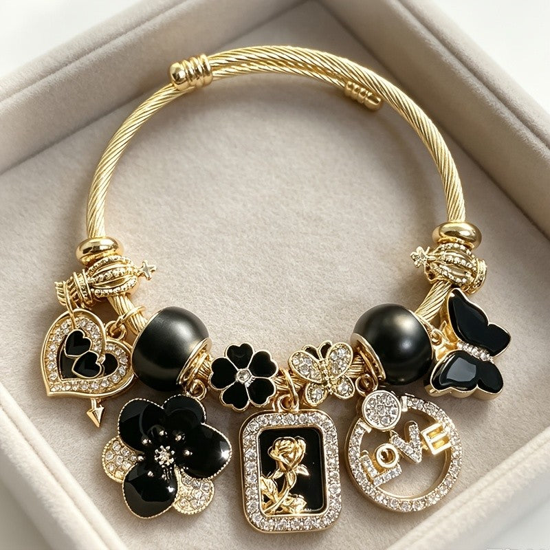 Adjustable Charm Bangle Bracelet