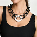 Black Chain Link Circle Pendant Necklace