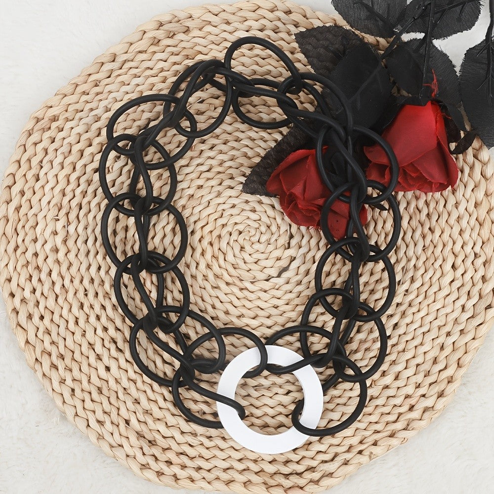 Black Chain Link Circle Pendant Necklace