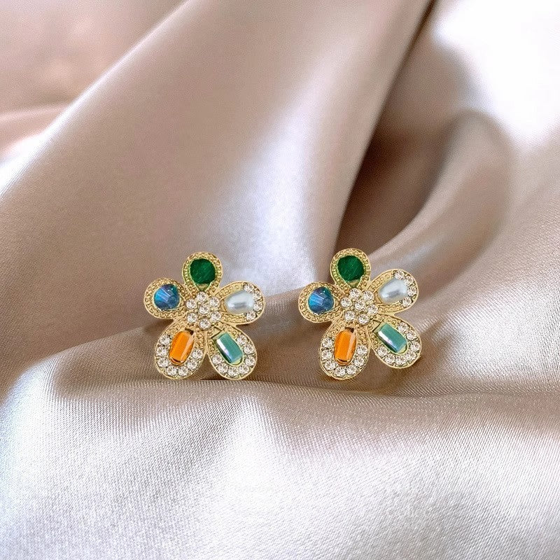 Multicolor Flower Stone Stud Earrings