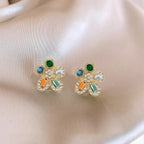 Multicolor Flower Stone Stud Earrings