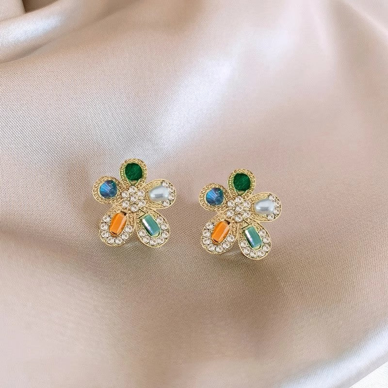 Multicolor Flower Stone Stud Earrings