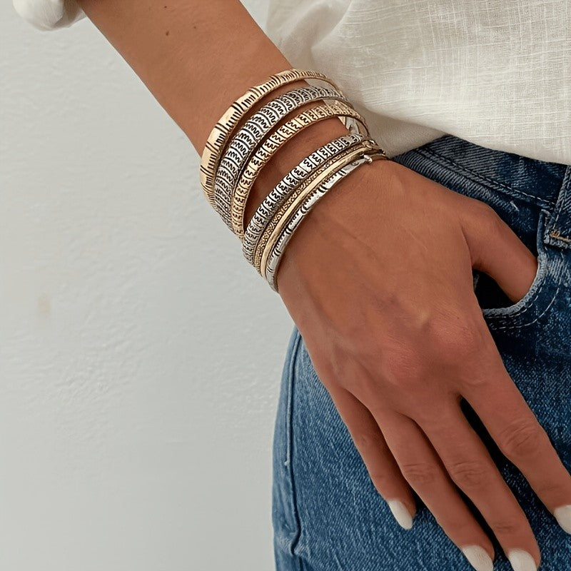 Vintage Engraved Fish Open Bangle Set