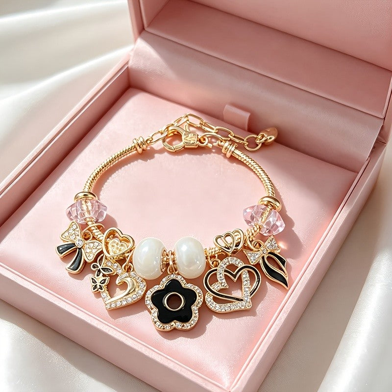 Charm Heart Flower Bead Bracelet