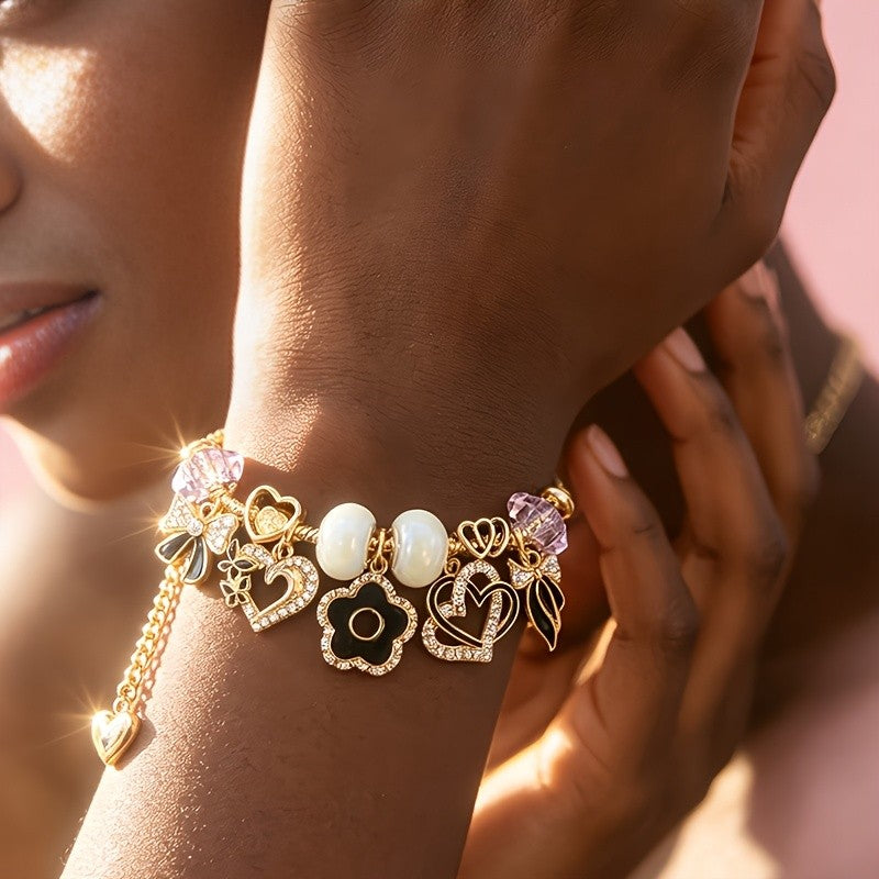 Charm Heart Flower Bead Bracelet