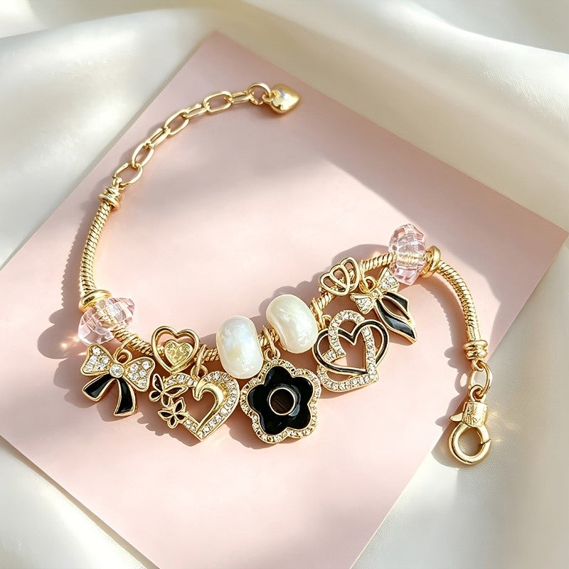 Charm Heart Flower Bead Bracelet