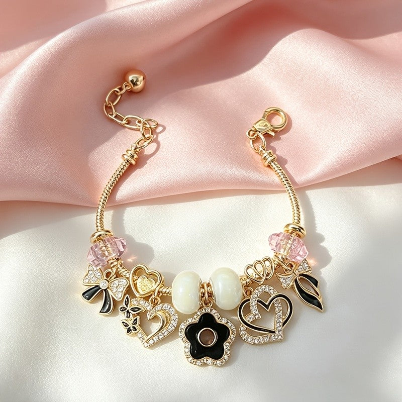 Charm Heart Flower Bead Bracelet