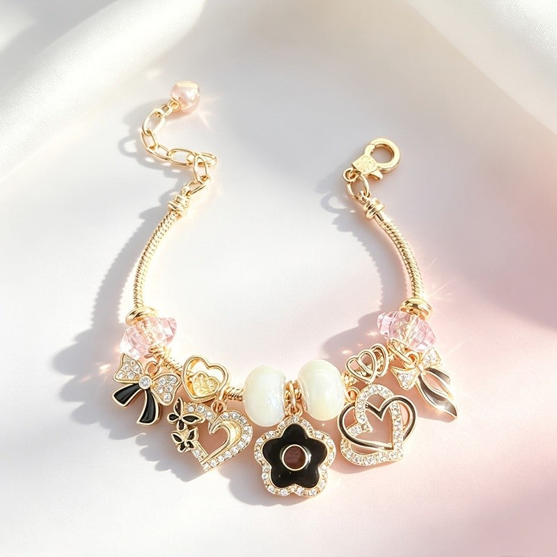 Charm Heart Flower Bead Bracelet